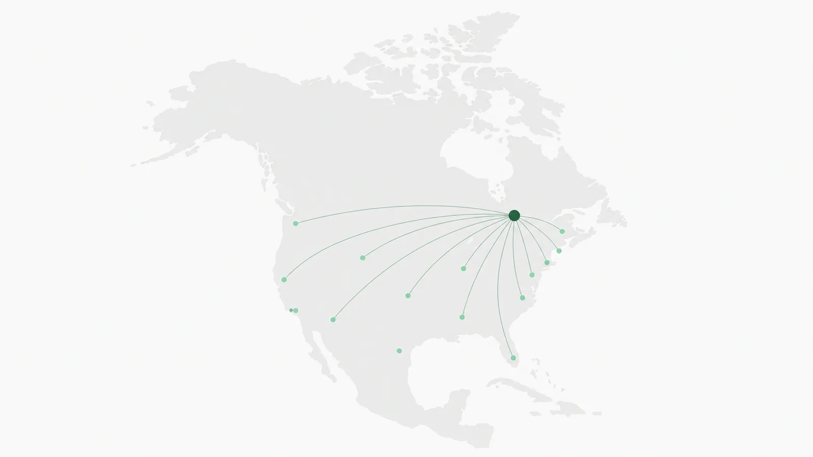 Map of North America linking Quebec to construction sites and manufacturing plants across Canada and the United States: Horizon Nord, a monday.com certified partner, serves both markets in English and French.